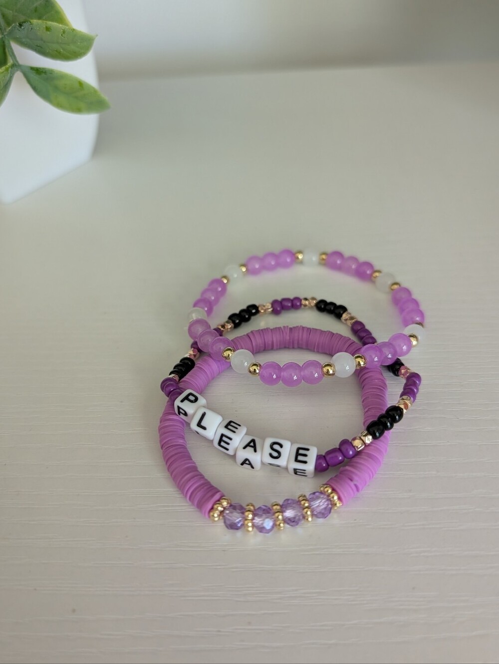 BTS Inspired Arirang Bracelet Stack Purple Handmade Set Of 3 - "Please"